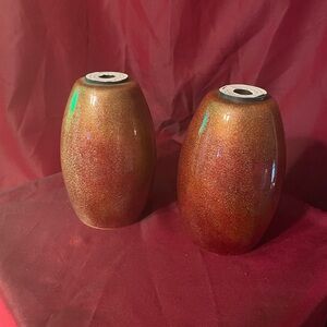 Decorative Metallic Rust Orange Ceramic Vases - Pair